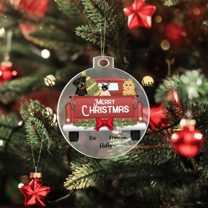 Pet Christmas Truck Personalized Acrylic Keepsake Ornament - Mallard Moon Gift Shop
