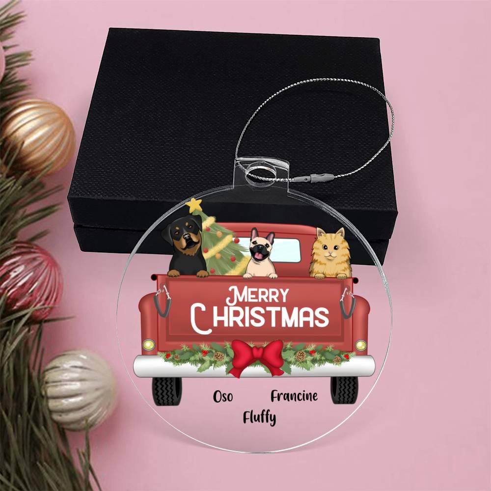 Pet Personalized Christmas Truck Acrylic Keepsake Ornament - Mallard Moon Gift Shop