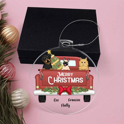 Pet Personalized Christmas Truck Acrylic Keepsake Ornament - Mallard Moon Gift Shop