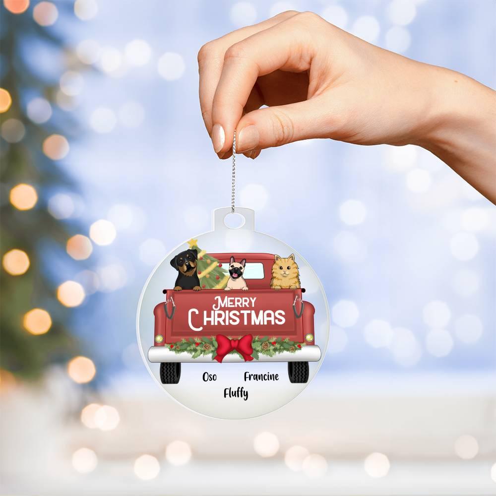 Pet Personalized Christmas Truck Acrylic Keepsake Ornament - Mallard Moon Gift Shop