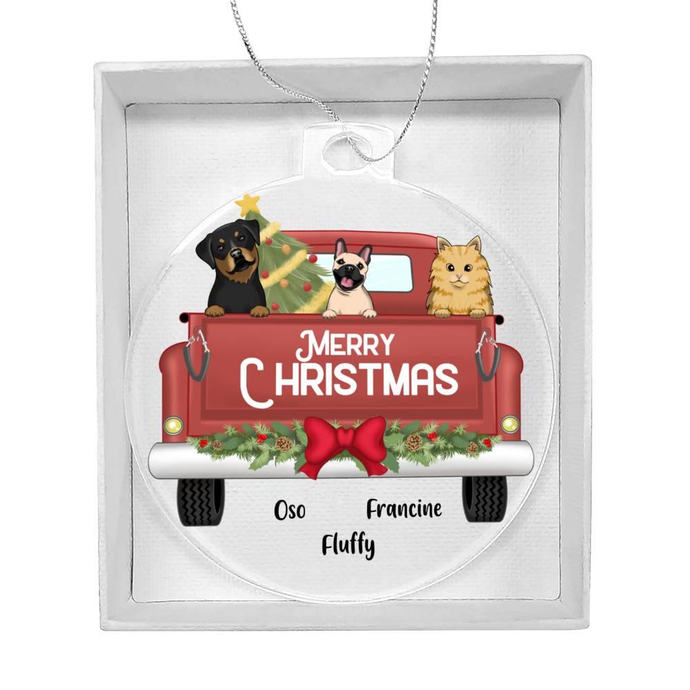 Pet Personalized Christmas Truck Acrylic Keepsake Ornament - Mallard Moon Gift Shop