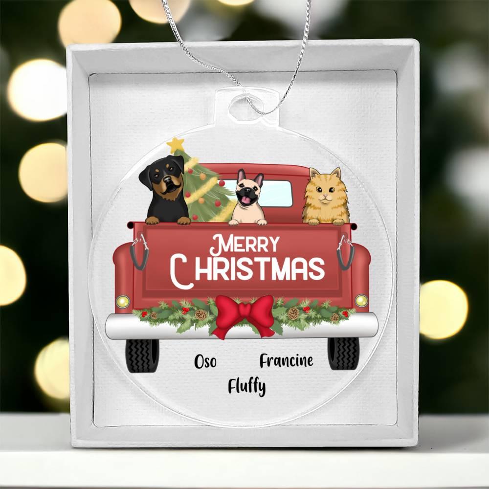 Pet Personalized Christmas Truck Acrylic Keepsake Ornament - Mallard Moon Gift Shop