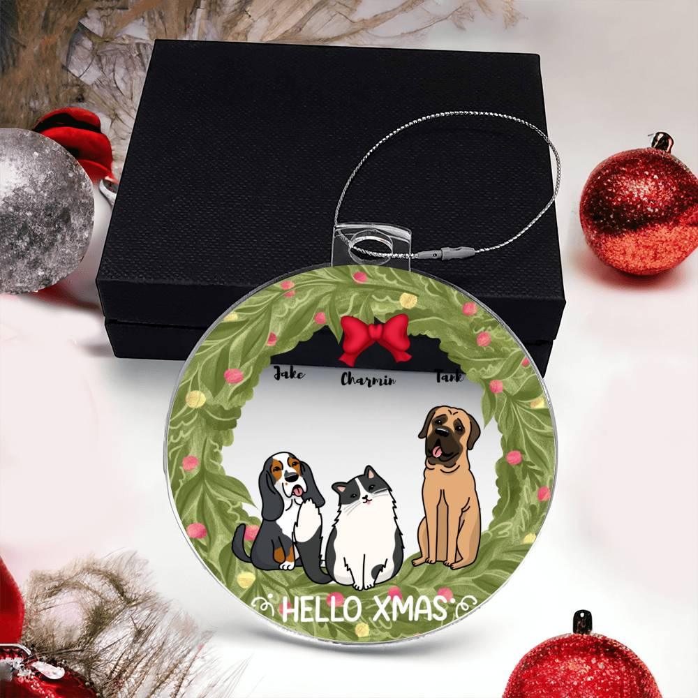 Pet Personalized Holiday Wreath Acrylic Keepsake Ornament - Mallard Moon Gift Shop