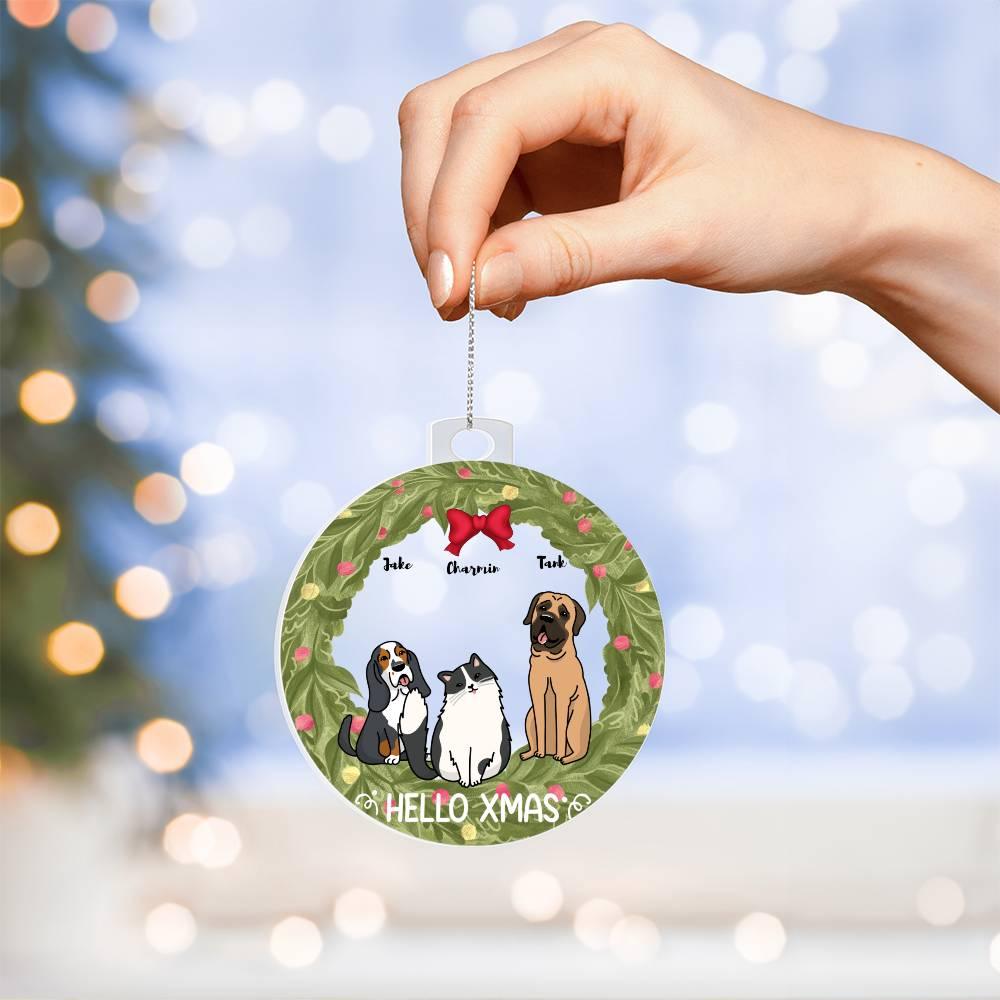 Pet Personalized Holiday Wreath Acrylic Keepsake Ornament - Mallard Moon Gift Shop