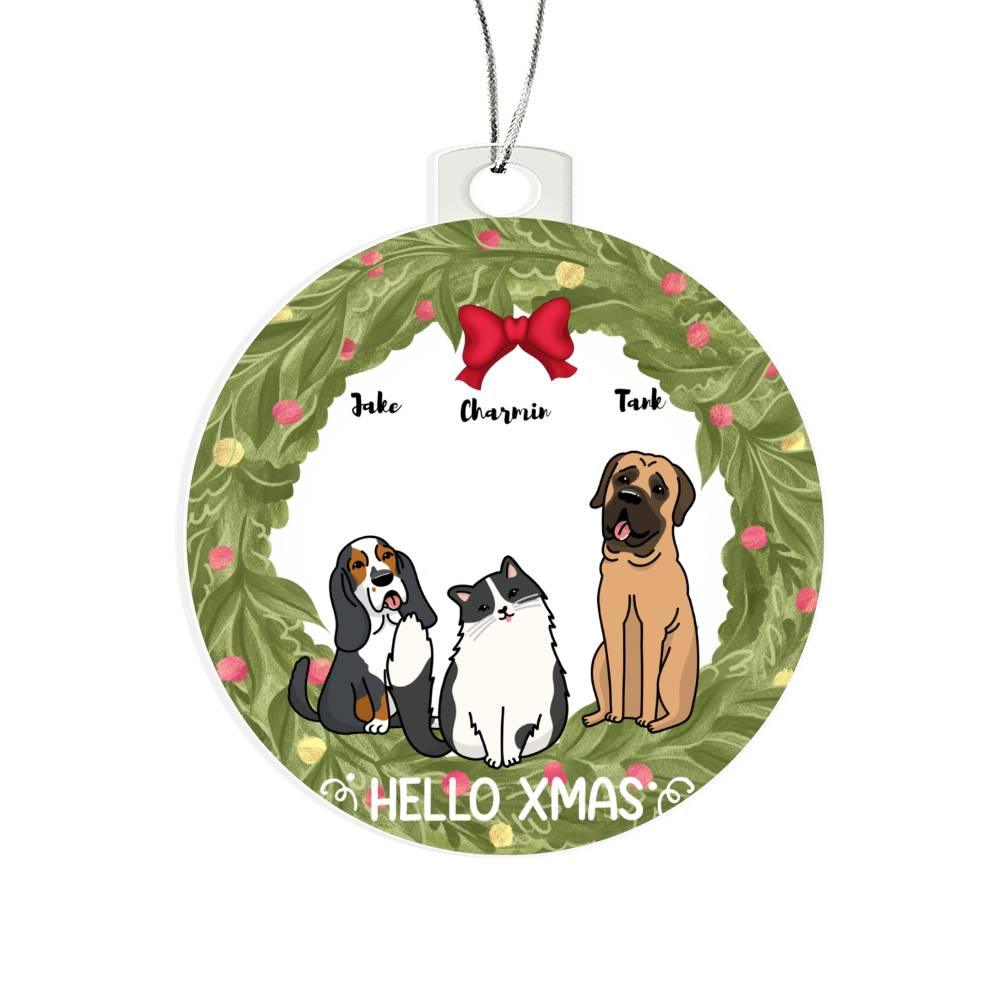 Pet Personalized Holiday Wreath Acrylic Keepsake Ornament - Mallard Moon Gift Shop