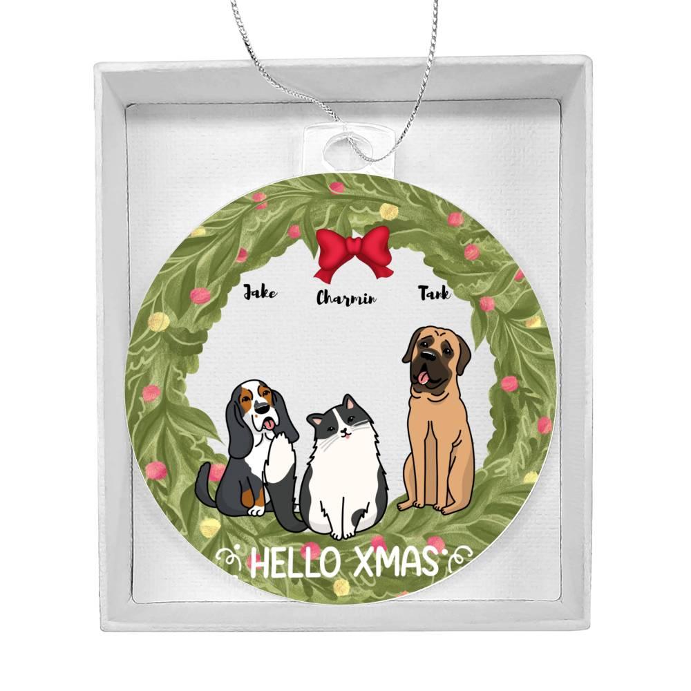 Pet Personalized Holiday Wreath Acrylic Keepsake Ornament - Mallard Moon Gift Shop