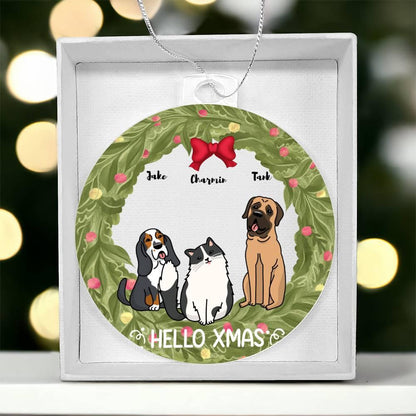 Pet Personalized Holiday Wreath Acrylic Keepsake Ornament - Mallard Moon Gift Shop