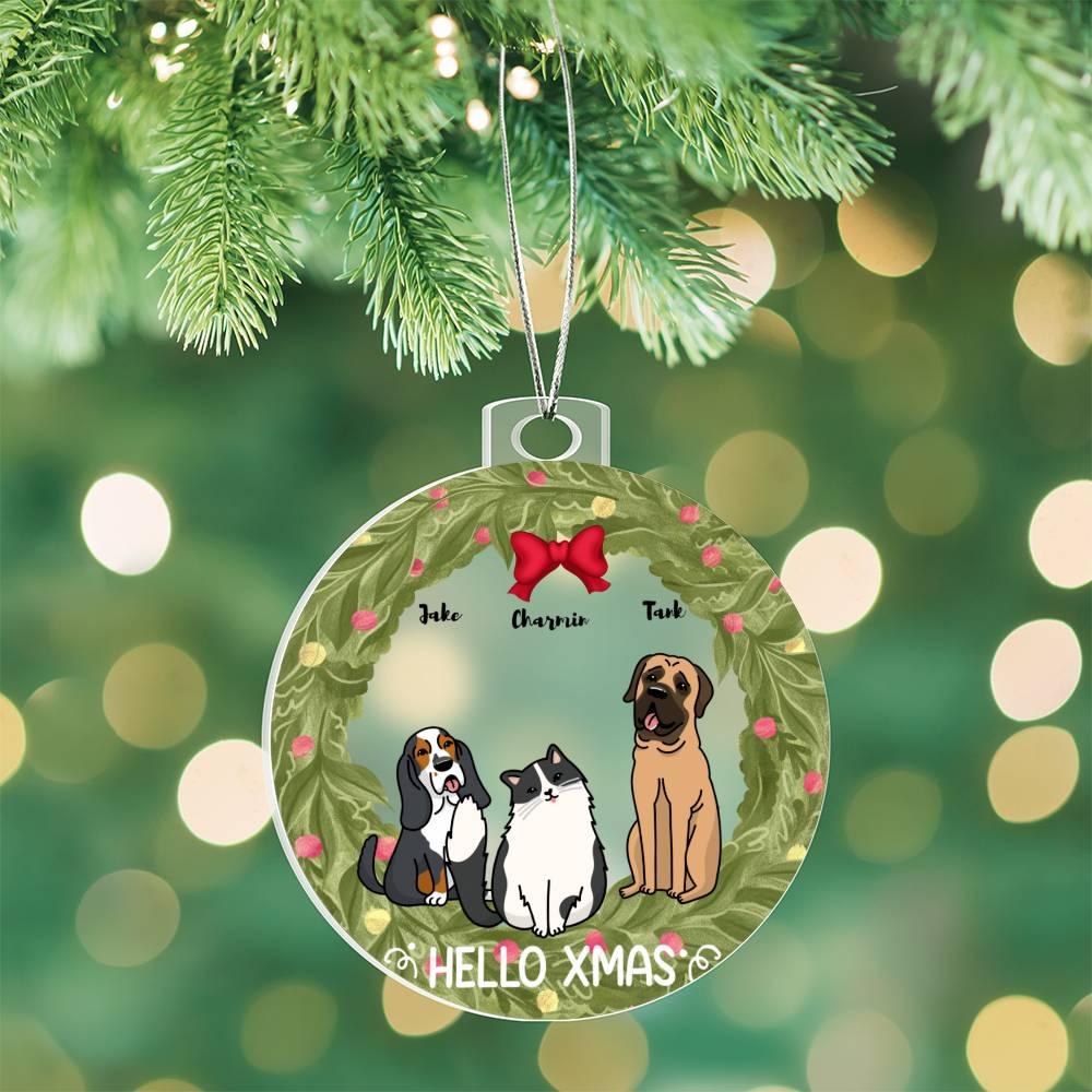 Pet Personalized Holiday Wreath Acrylic Keepsake Ornament - Mallard Moon Gift Shop