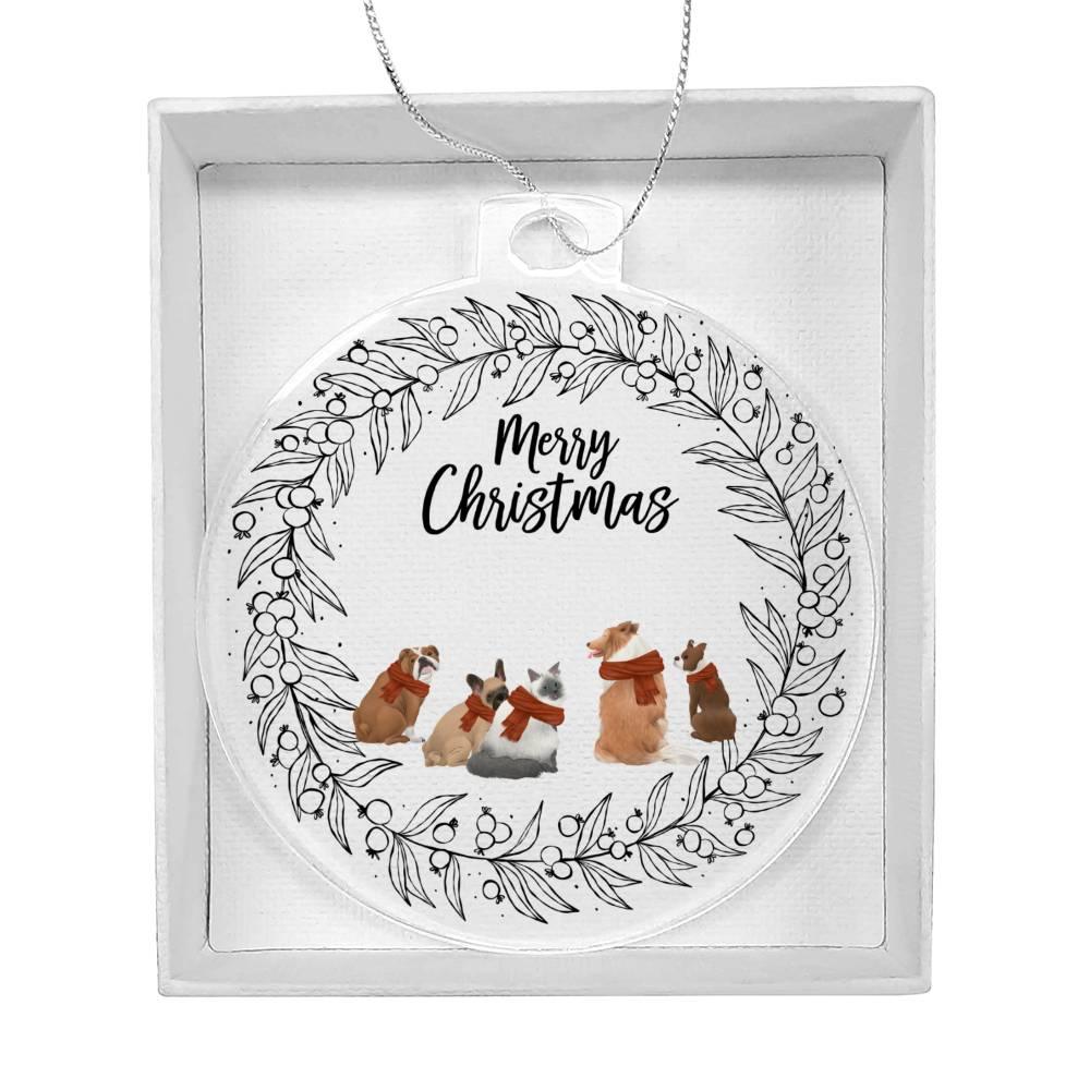Pet Personalized Wreath Acrylic Keepsake Christmas Ornament - Mallard Moon Gift Shop