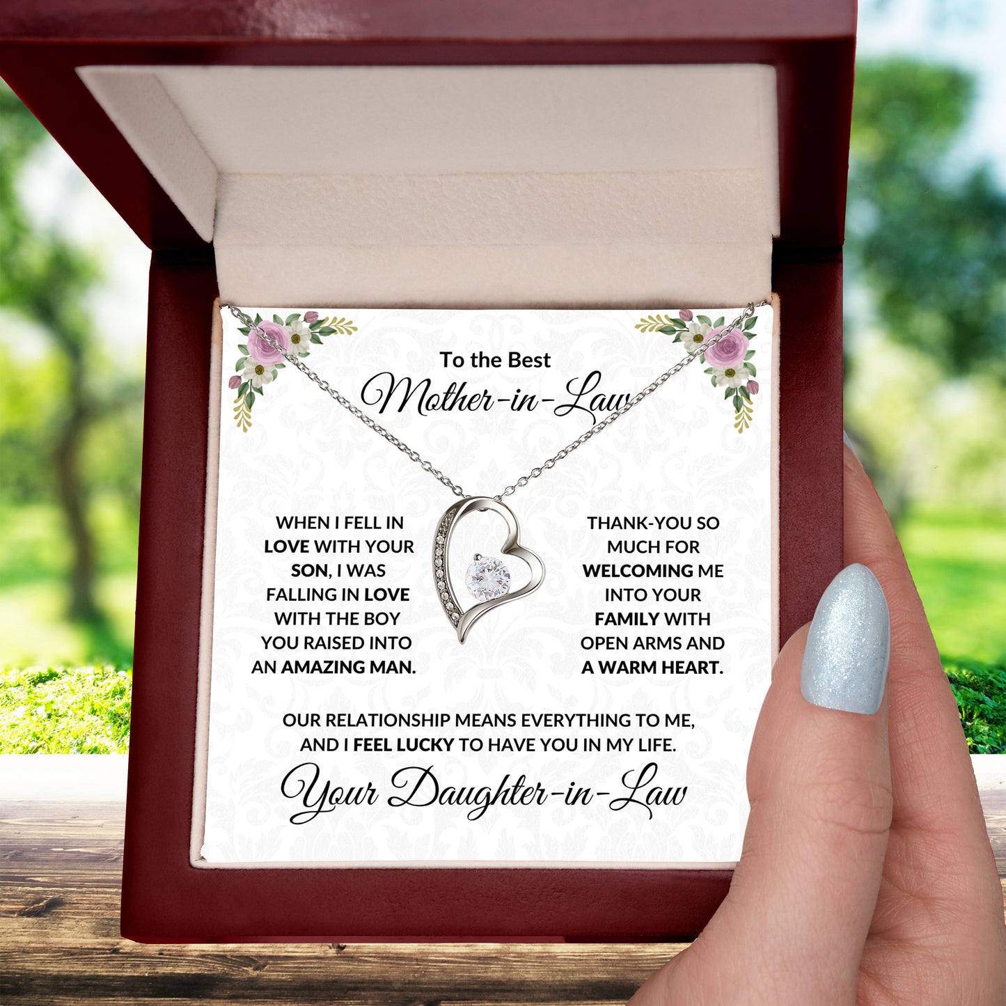To My Mother-in-law Gift from Daughter-in-law Forever Love Heart Pendant Necklace