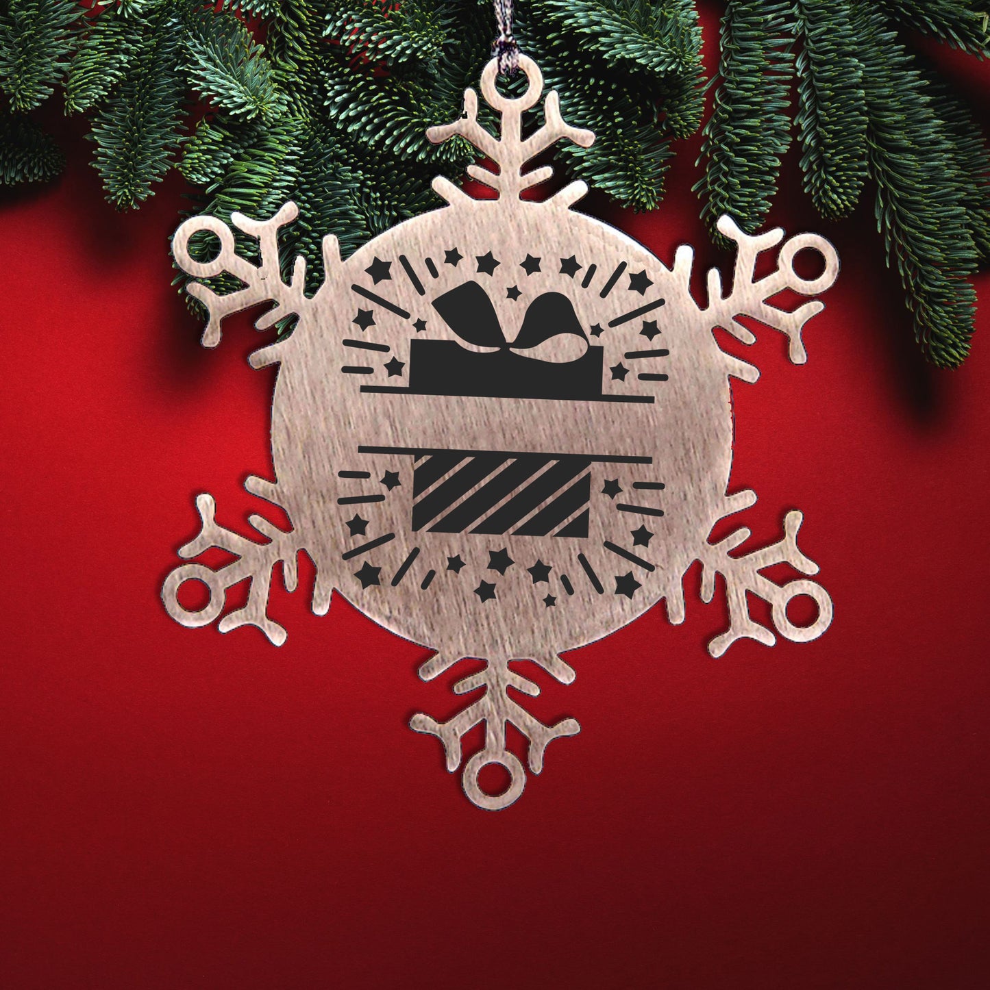 Personalized Family Name Present Laser Engraved Stainless Steel Snowflake Tree Ornament