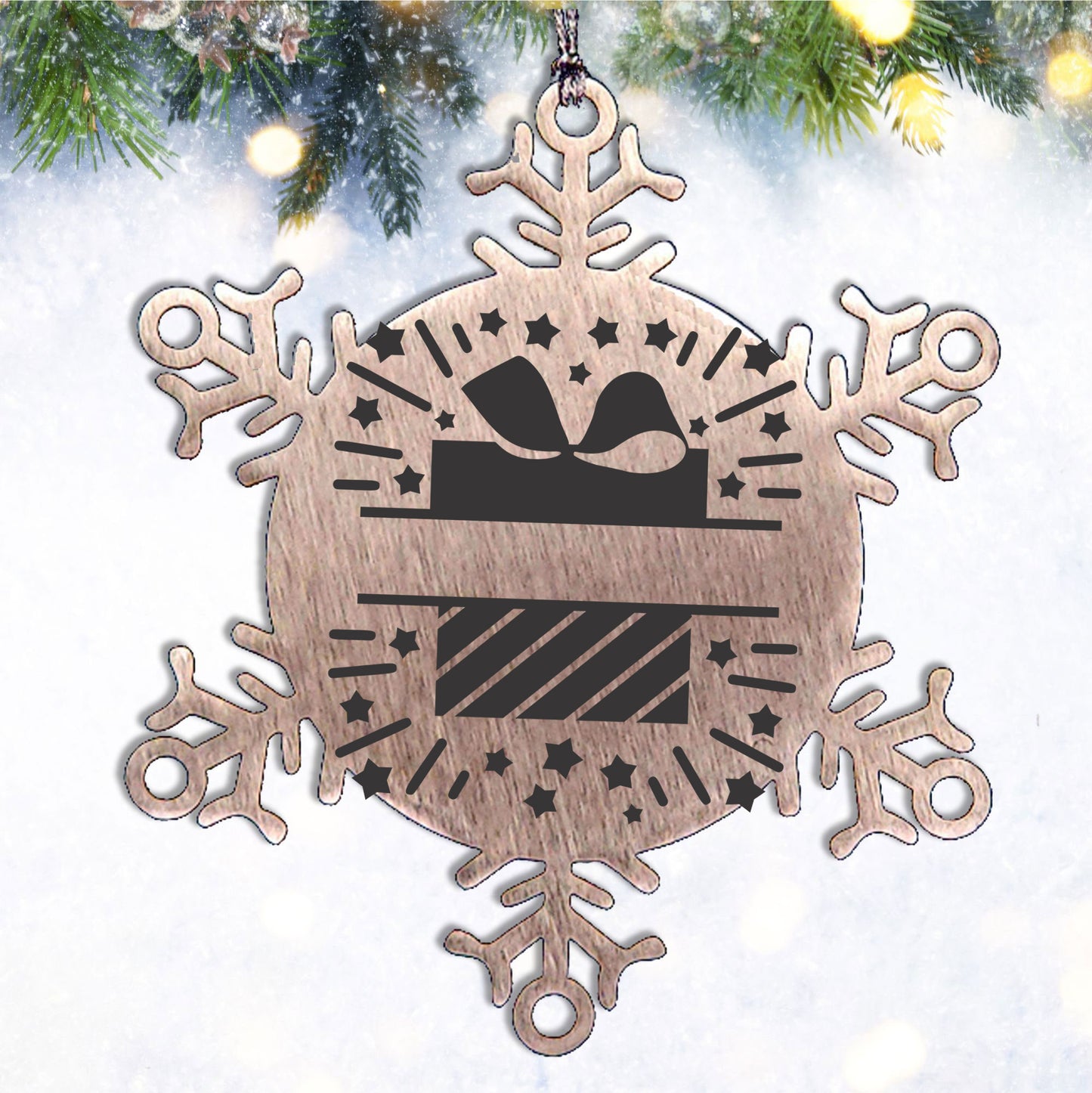 Personalized Family Name Present Laser Engraved Stainless Steel Snowflake Tree Ornament