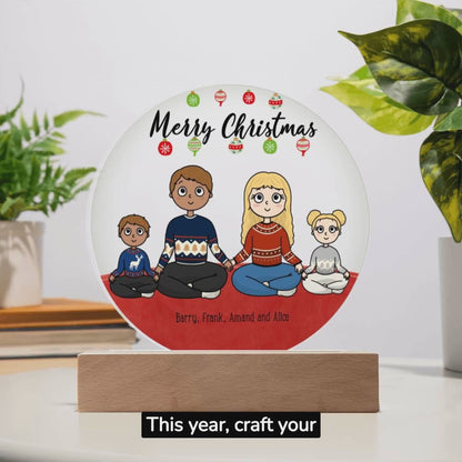 Family Holiday Portrait Personalized Round Acrylic Plaque