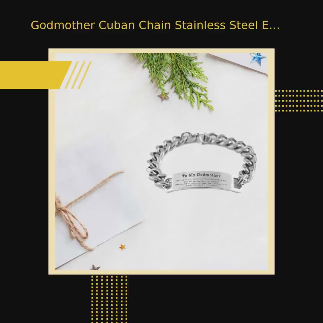 Godmother Cuban Chain Stainless Steel Engraved Bracelet You are braver than you believe, stronger than you seem, Inspirational Birthday, Christmas Mother's Day Gifts by@Outfy