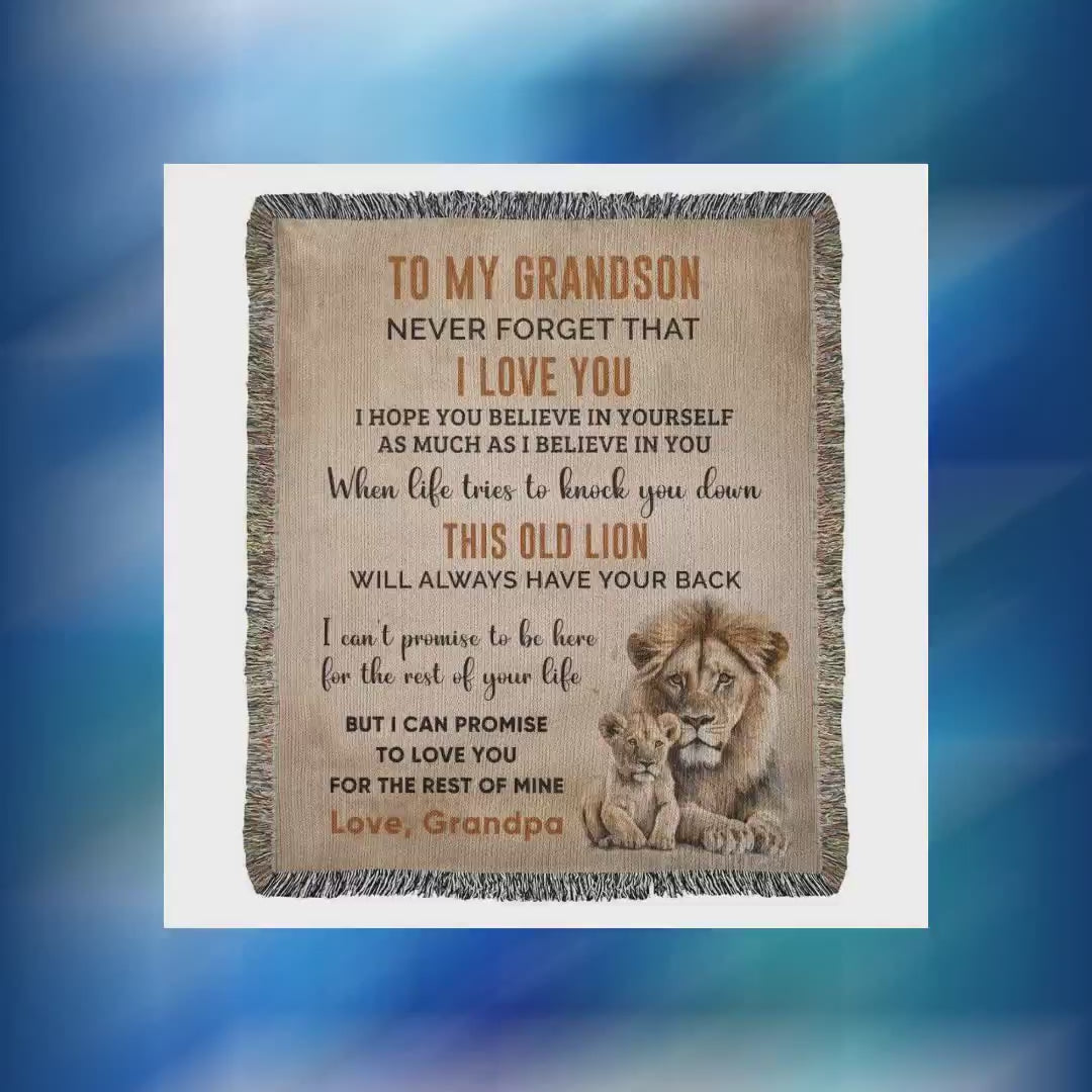 To My Grandson This Old Lion Will Always Have Your Back Personalized Heirloom Woven Blanket by@Outfy