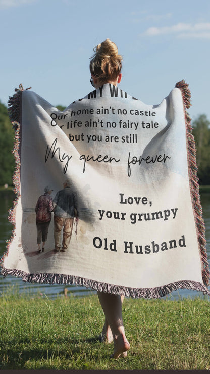 Gift for Wife from Grumpy Old Husband Heirloom Woven Blanket