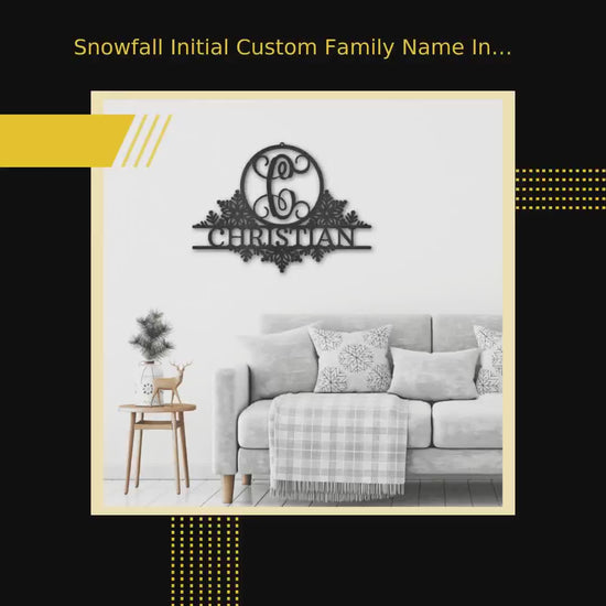 Snowfall Initial Custom Family Name Indoor Outdoor Steel Wall Sign by@Outfy