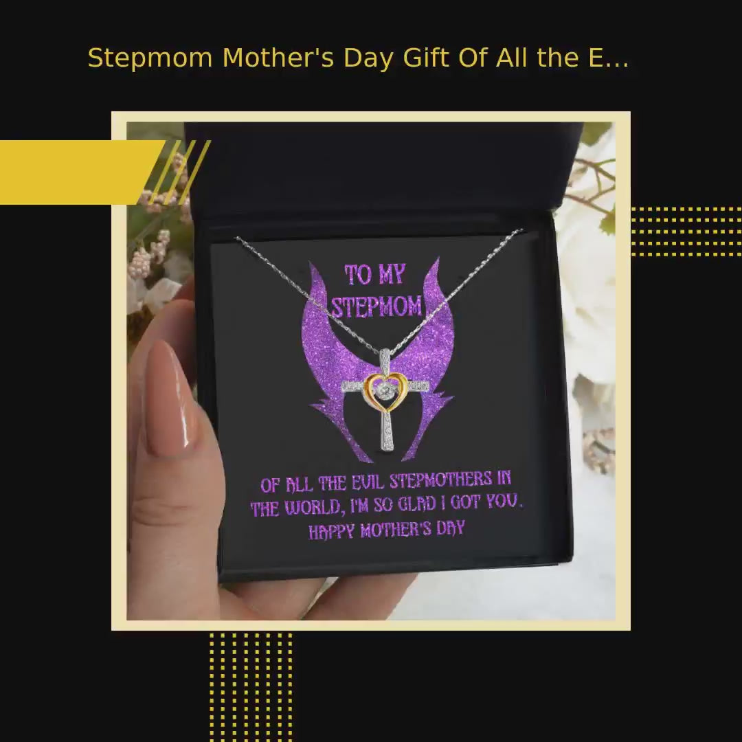 Stepmom Mother's Day Gift - To My Stepmom - Of All the Evil Stepmothers in the World, I'm Glad I Got You Cross Pendant Necklace by@Outfy
