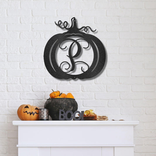 Pumpkin Custom Family Name Initial Monogram Indoor Outdoor Steel Wall Sign - Mallard Moon Gift Shop