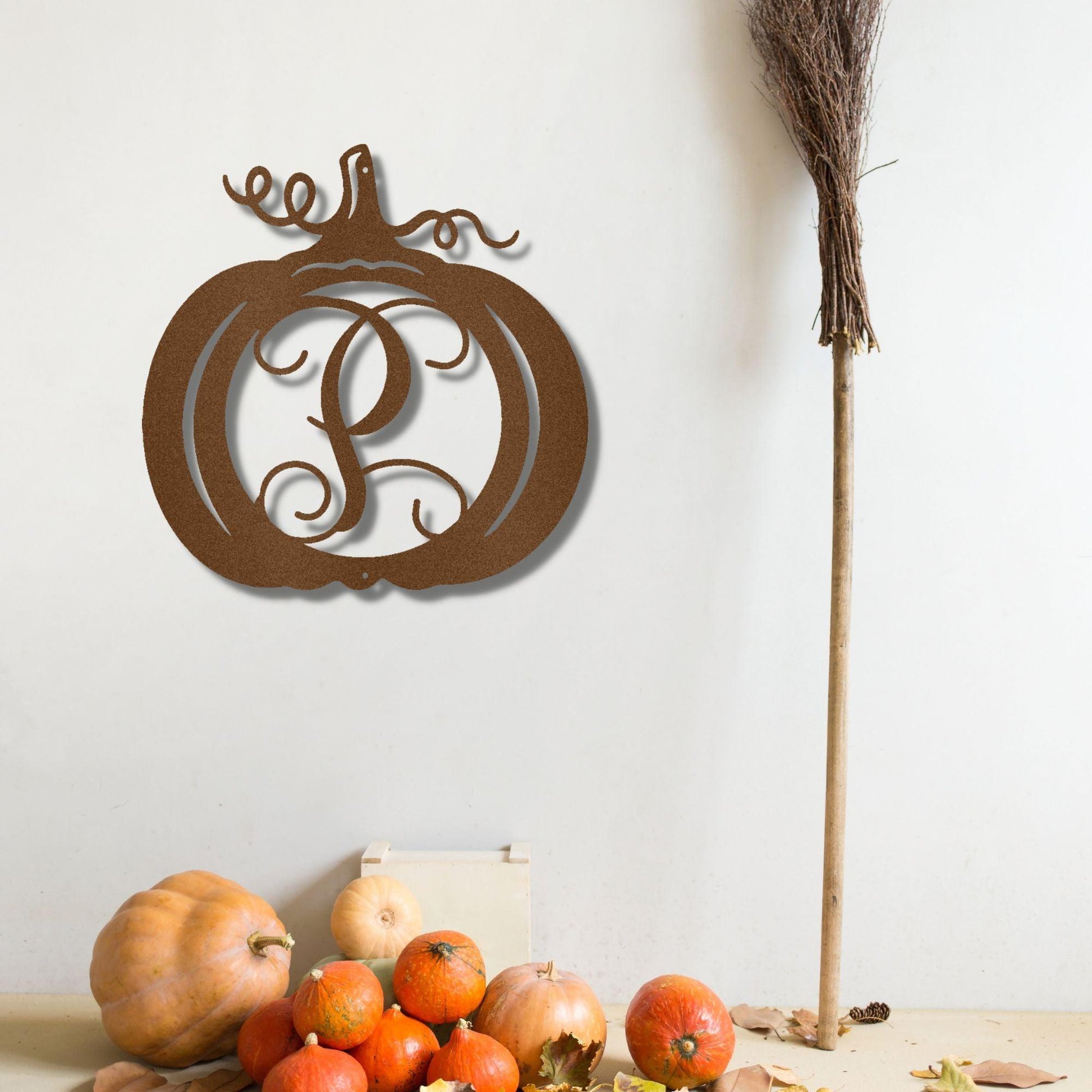Pumpkin Custom Family Name Initial Monogram Indoor Outdoor Steel Wall Sign - Mallard Moon Gift Shop