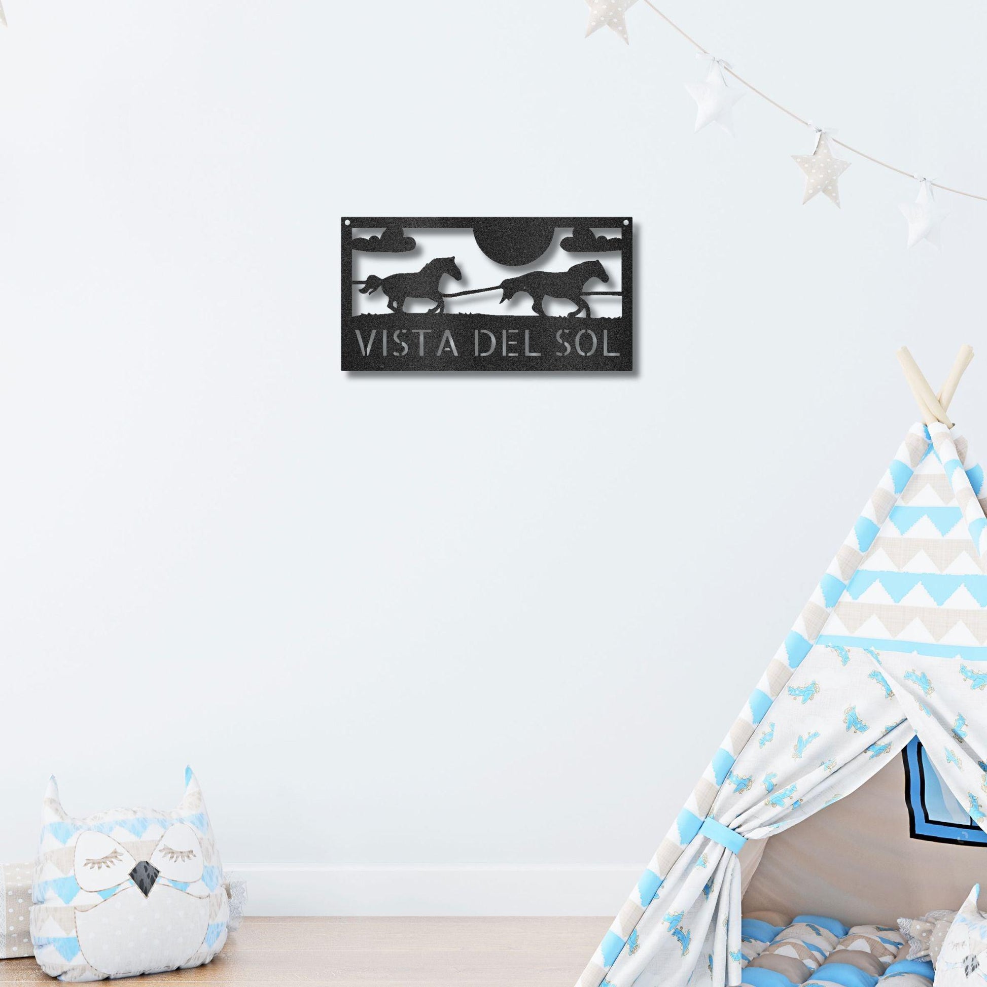 Racing Horses Monogram Personalized Indoor Outdoor Steel Wall Sign Art - Mallard Moon Gift Shop