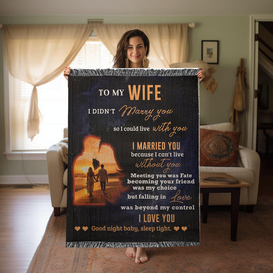 Romantic Gift for Wife - I Can't Live without You Custom Heirloom Woven Blanket - Mallard Moon Gift Shop