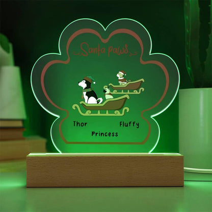 Santa Paws Personalized Pet Paw Print Festive Holiday Acrylic Plaque - Mallard Moon Gift Shop