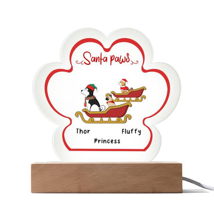 Santa Paws Personalized Pet Paw Print Festive Holiday Acrylic Plaque - Mallard Moon Gift Shop