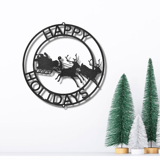 Santa's Sleigh and Reindeer Personalized Christmas Decor Metal Art Wall Sign - Mallard Moon Gift Shop