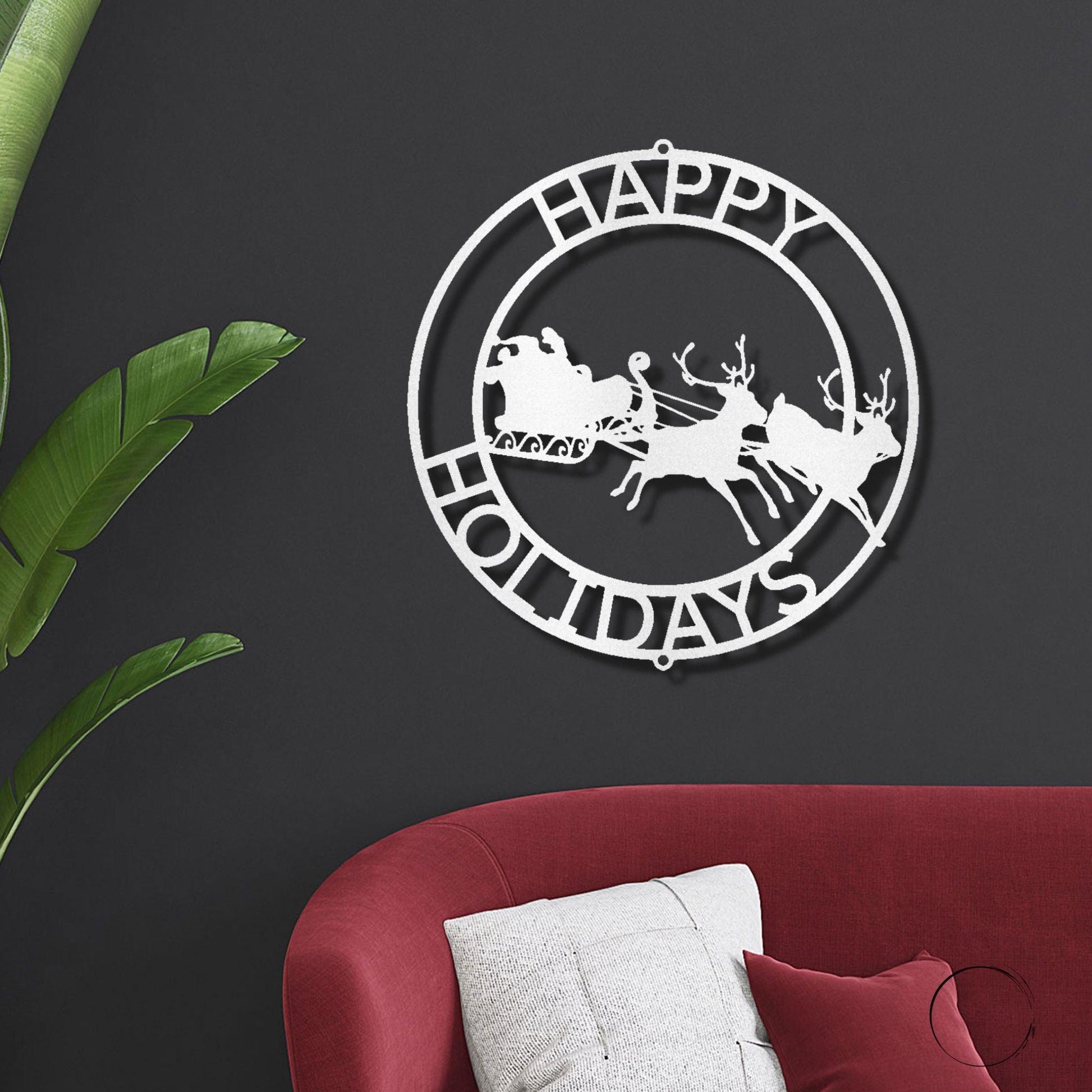 Santa's Sleigh and Reindeer Personalized Christmas Decor Metal Art Wall Sign - Mallard Moon Gift Shop