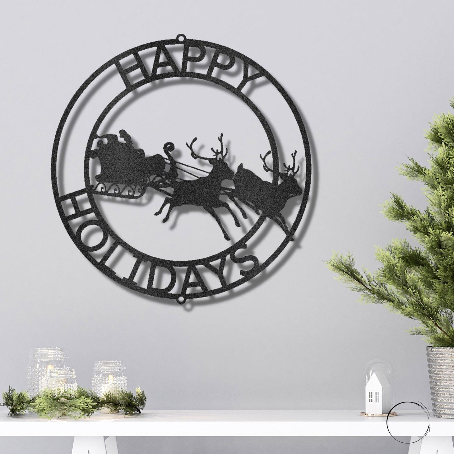 Santa's Sleigh and Reindeer Personalized Christmas Decor Metal Art Wall Sign - Mallard Moon Gift Shop