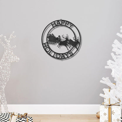 Santa's Sleigh and Reindeer Personalized Christmas Decor Metal Art Wall Sign - Mallard Moon Gift Shop