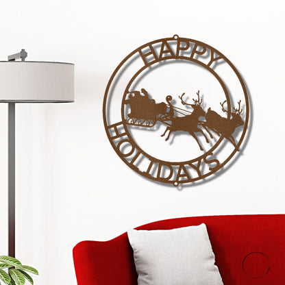 Santa's Sleigh and Reindeer Personalized Christmas Decor Metal Art Wall Sign - Mallard Moon Gift Shop