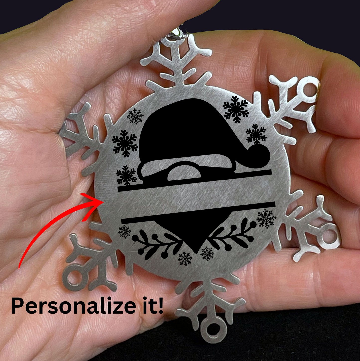 Personalized Santa Claus Family Name Laser Engraved Stainless Steel Snowflake Tree Ornament