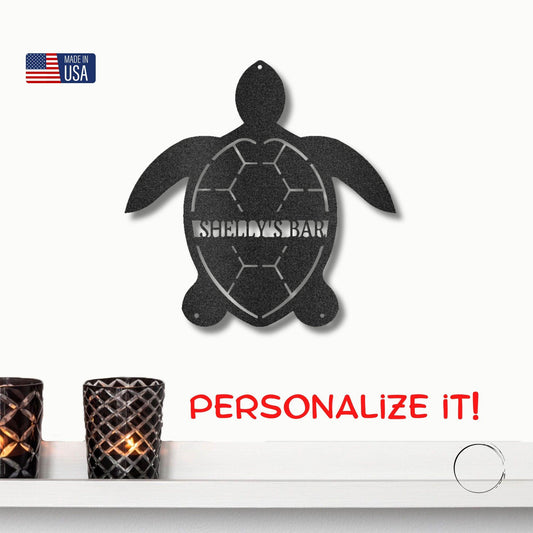 Sea Turtle Custom Name Metal Art Wall Sign - Mallard Moon Gift Shop