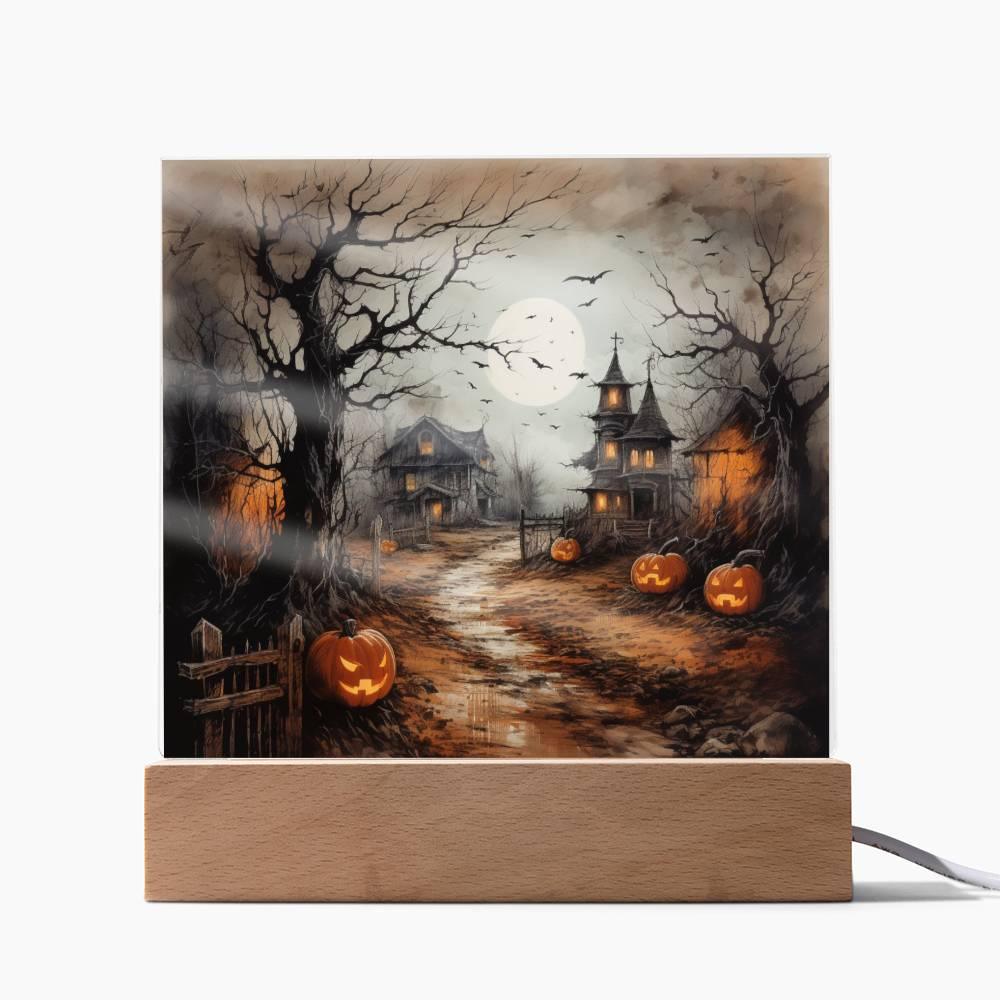 Shadowy Stronghold: Unique Mansion Acrylic for Halloween - Mallard Moon Gift Shop