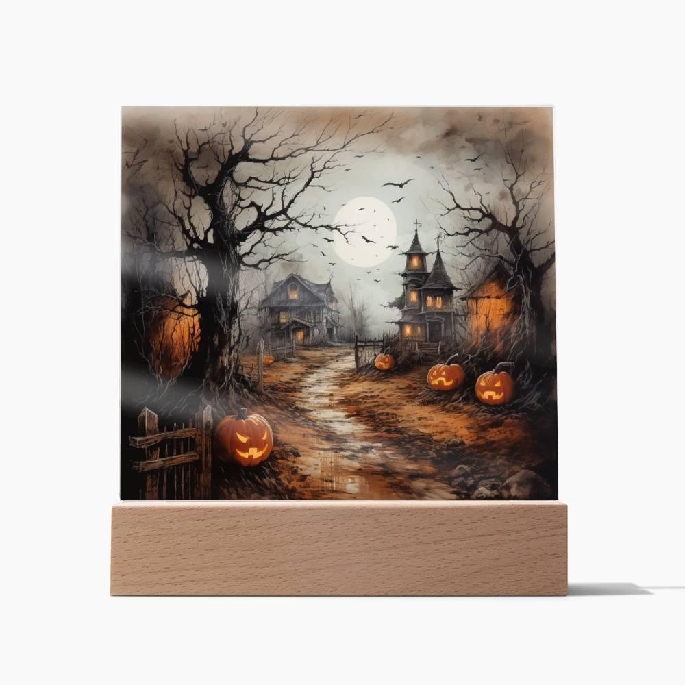 Shadowy Stronghold: Unique Mansion Acrylic for Halloween - Mallard Moon Gift Shop