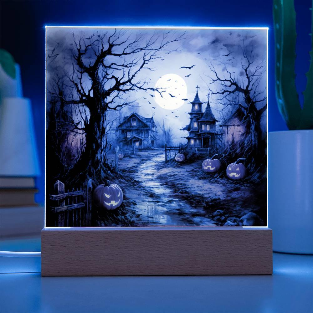 Shadowy Stronghold: Unique Mansion Acrylic for Halloween - Mallard Moon Gift Shop