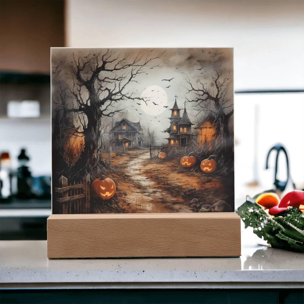 Shadowy Stronghold: Unique Mansion Acrylic for Halloween - Mallard Moon Gift Shop