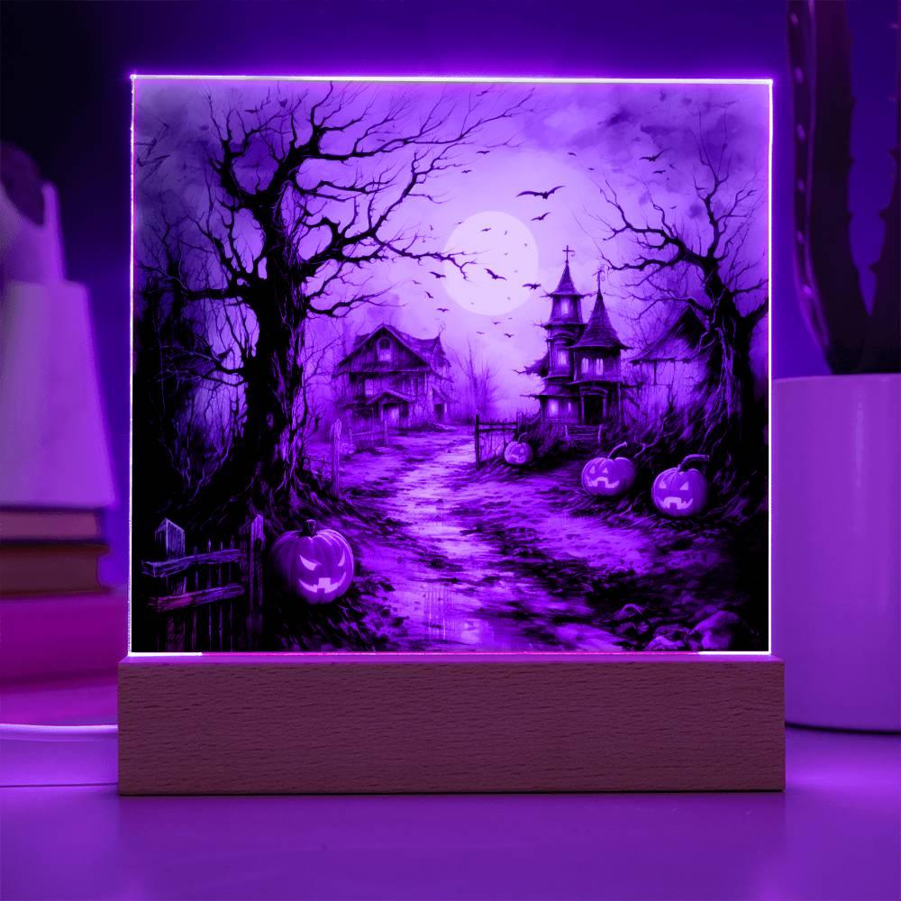 Shadowy Stronghold: Unique Mansion Acrylic for Halloween - Mallard Moon Gift Shop