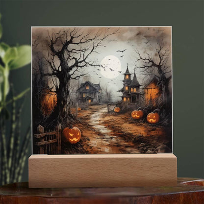 Shadowy Stronghold: Unique Mansion Acrylic for Halloween - Mallard Moon Gift Shop