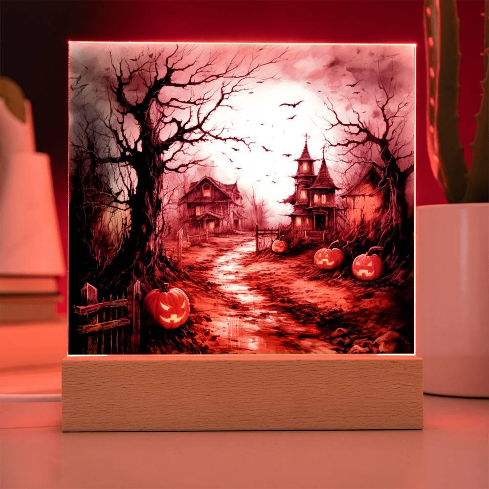 Shadowy Stronghold: Unique Mansion Acrylic for Halloween - Mallard Moon Gift Shop