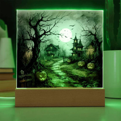 Shadowy Stronghold: Unique Mansion Acrylic for Halloween - Mallard Moon Gift Shop