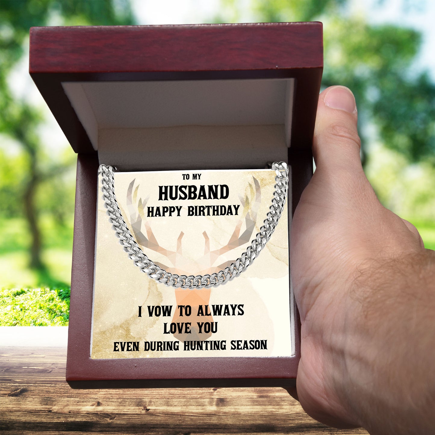 Hunter's Love Token: Funny & Personalized Cuban Necklace Birthday Gift from Wife
