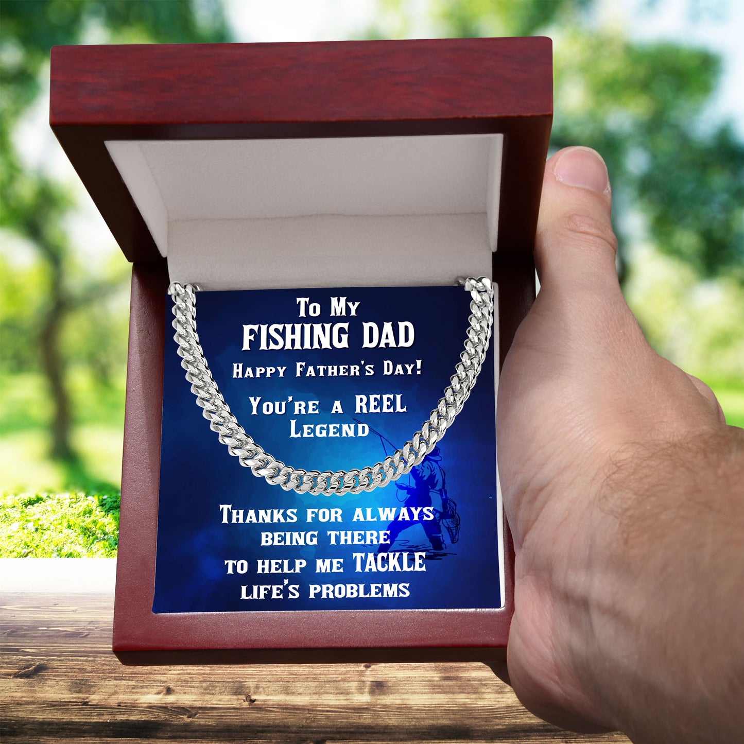 Fishing Dad Personalized Cuban Link Chain Necklace