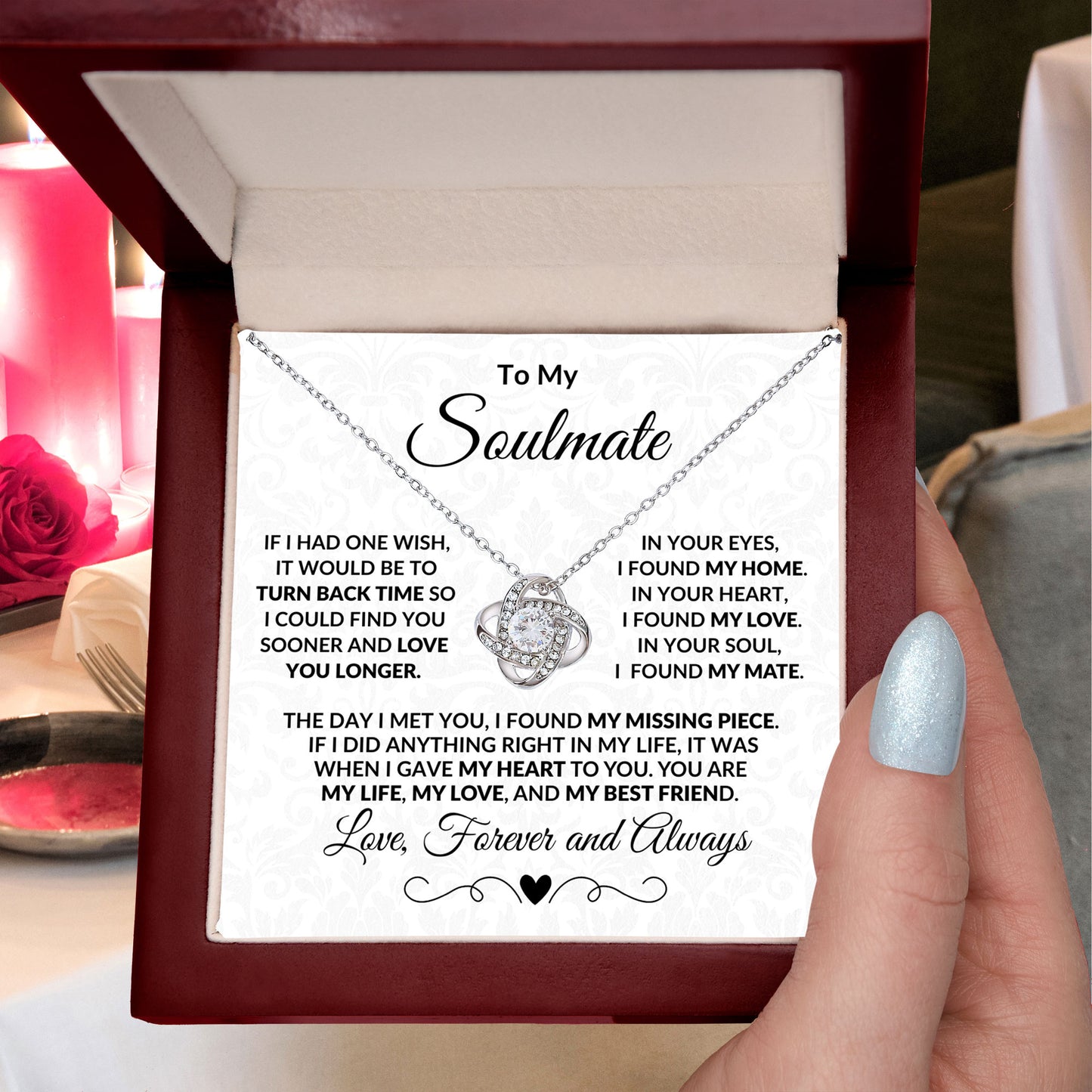 To My Soulmate I Found My Missing Piece Love Knot Necklace with Message Card and Gift Box