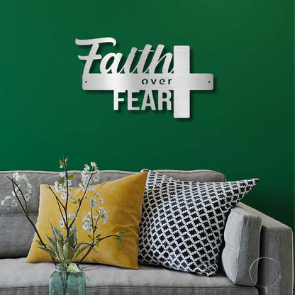 Faith Over Fear Christian Cross Metal Wall Art