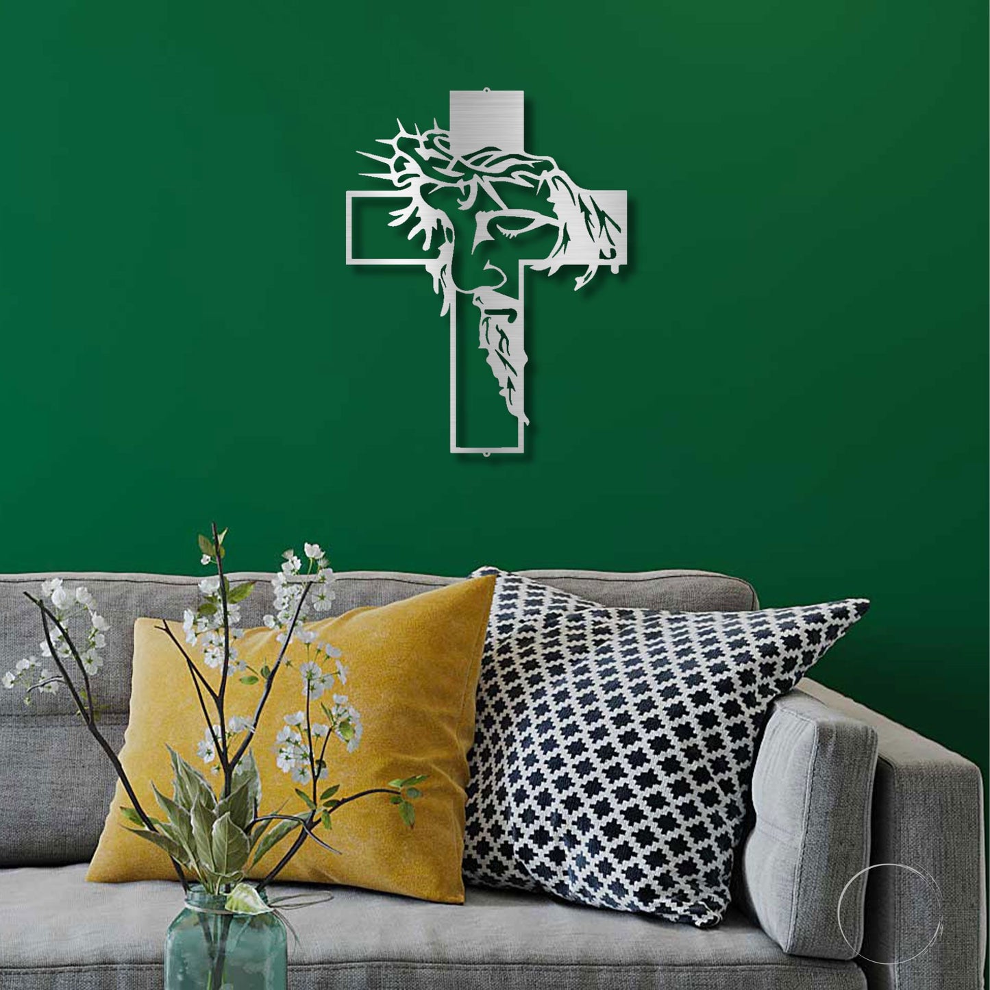 Jesus Christ with Crown of Thorns on Cross Metal Wall Art