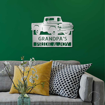 Classic Pickup Truck Custom Name Metal Wall Art