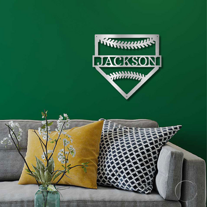 Baseball Home Plate Personalized Name Metal Art Wall Sign